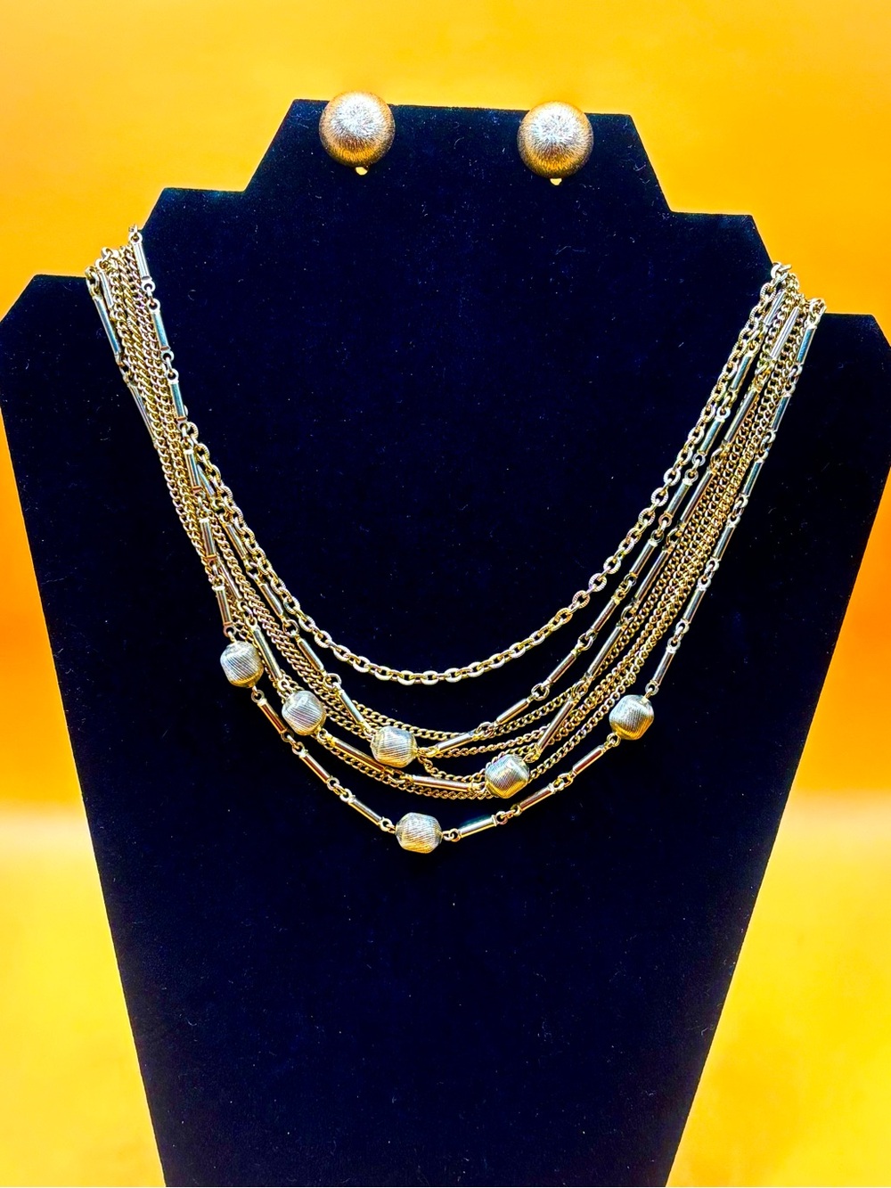 Signed LISNER Gold Tone Multi Chain Necklace NAPIER Florentine Orb Earrings